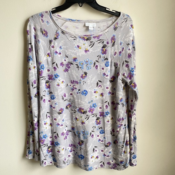 J. JILL Thermal Shirt Size Medium Womens Floral Spring Summer Lightweight - Picture 2 of 7